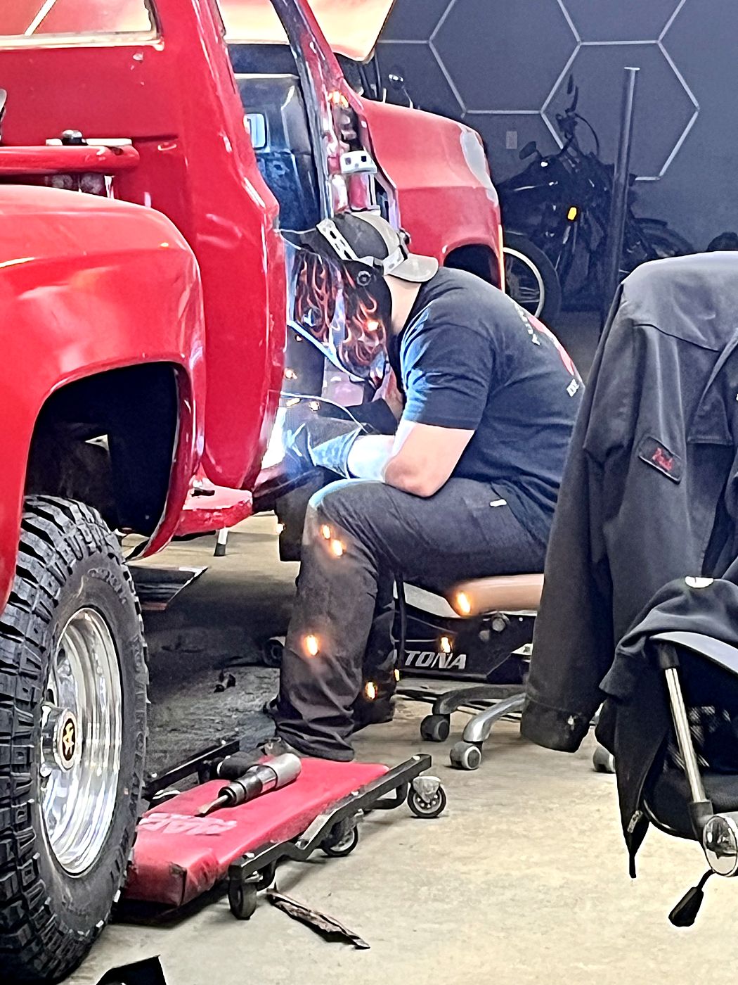 Welding new floors into the cab